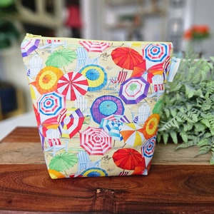 Beach Day- Small Clutch Style Knitting Crochet Project Bag, small zipper tote, sock sack, cosmetic bag tote WS107