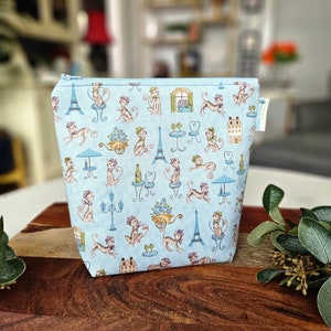 Paris Cats - Small Clutch Style Knitting Crochet Project Bag, small zipper tote, sock sack, cosmetic bag tote WS101