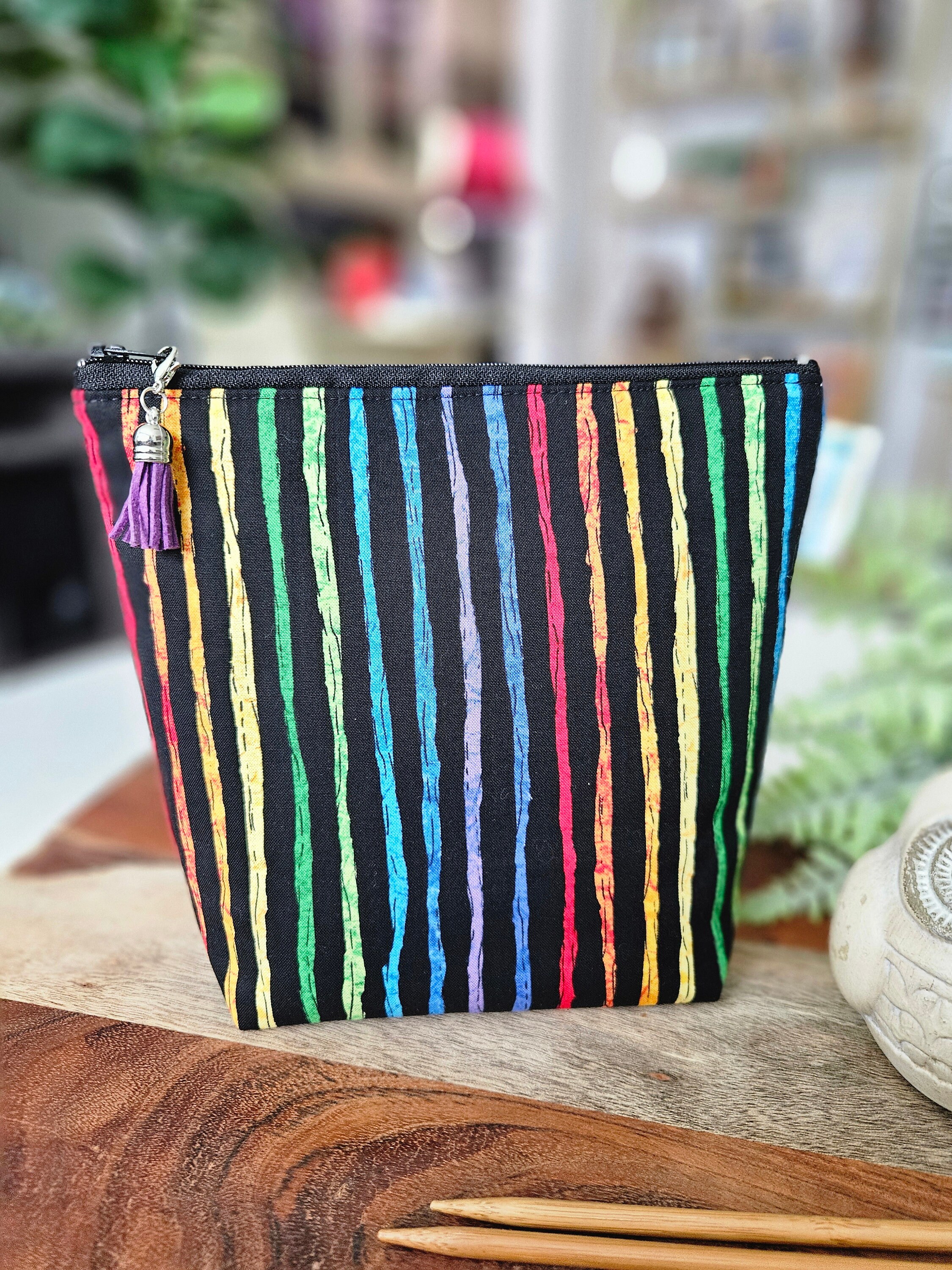 Rainbow Pin Stripes - Small Knitting Project Bag, Zippered