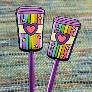 Rainbow Coffee Cups Heart - Needle Stopper Protector - set of 2 needle point protectors, made from silicone rubber NS02