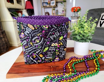 New Orleans Mardi Gras Words - Small Drawstring Project Bag - Knitting Crochet Needlepoint craft bag SDS07
