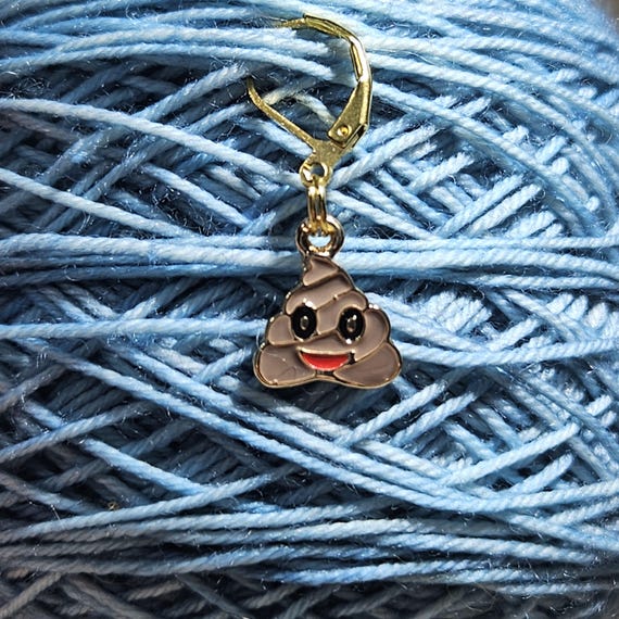 Poop Emoji Stitch Marker, Progress Keeper With Gold Lever Back