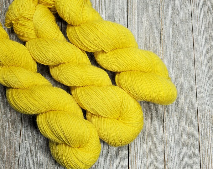 Party Yellow Standard Sock Yarn | Semi Solid Tonal Hand Dyed Yarn | Fingering weight superwash merino nylon yarn Y002