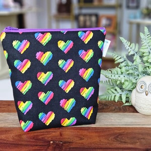 Gay Pride Hearts - Small Clutch Style Knitting Crochet Project Bag, Sock Sack small zipper tote cosmetic bag tote WS112
