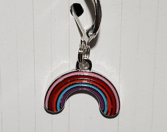 Rainbow Pride Enamel Progress Keeper - Stitch Marker - Silver Lever Back earring finding - PK0060