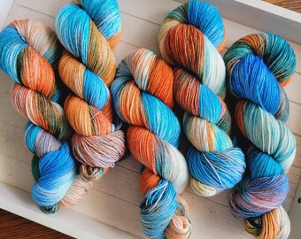 Lets Go Surfin' - Standard Sock Yarn |  Variegated Hand Dyed Yarn | Fingering weight superwash merino nylon yarn Y002V