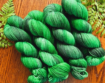 Cauldron Soup (Green/Black) Standard Sock Yarn |  Dark Tonal Hand Dyed Yarn | Fingering weight superwash merino nylon yarn Y002V