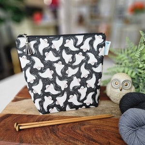 Hey Boo! Ghosts - Small Knitting Project Bag, Clutch Style with zipper, crochet, cosmetics, travel bag WS127