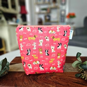 Dog Life, Cute Puppies (Pink) - Small Clutch Style Knitting Crochet Project Bag, small zipper tote, sock sack, cosmetic bag tote WS106