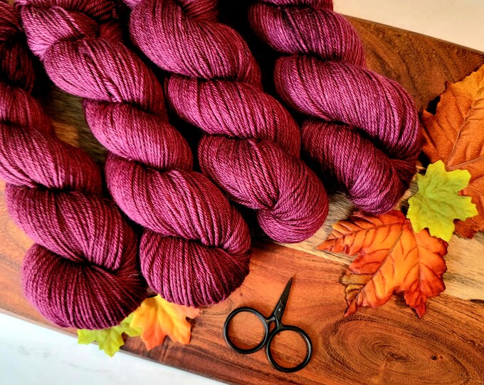 Claret (Eggplant) Fall Colorway DK Hand-Dyed Yarn | SemiSolid Tonal Hand dyed yarn | Light Worsted Yarn | 75/25 superwash merino nylon Y004T