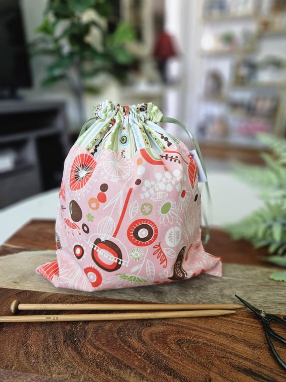 Yarn Sack (pink Florals Birds) Cotton Drawstring Knitting
