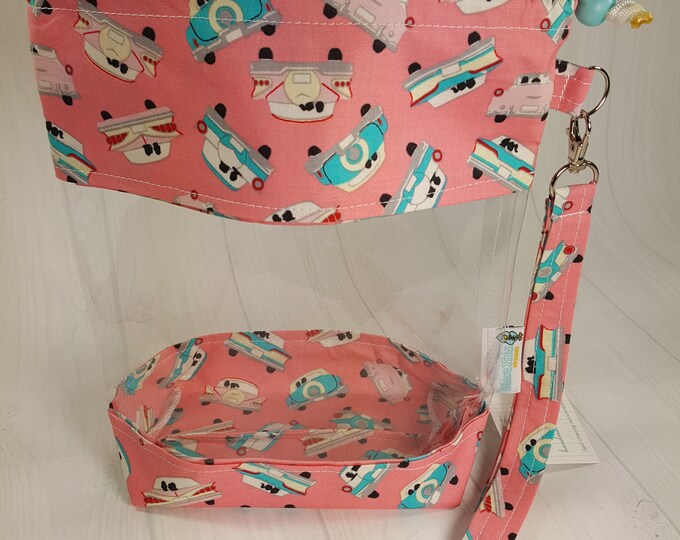 Clear Vinyl Drawstring Bag 50s Classic Cars on Pink Knitting Etsy