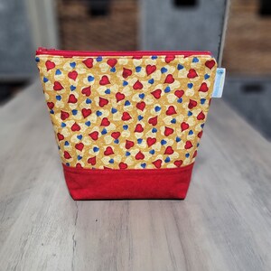 Red Lil Hearts - Small Clutch Style Knitting Project Bag, Crochet Bag Yarn Sack small zipper tote cosmetic bag yarn tote SD61