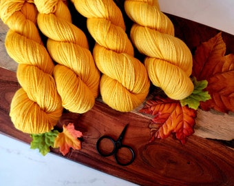 Golden Yellow Fall Colorway DK Hand-Dyed Yarn | SemiSolid Tonal Hand dyed yarn | Light Worsted Yarn | 75/25 superwash merino nylon Y004T