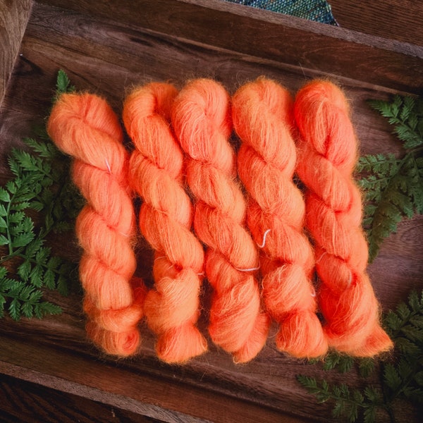 Electric Pumpkin Mohair/Silk Lace Weight Yarn - Hand Dyed Yarn - 50 gram skein - Y018