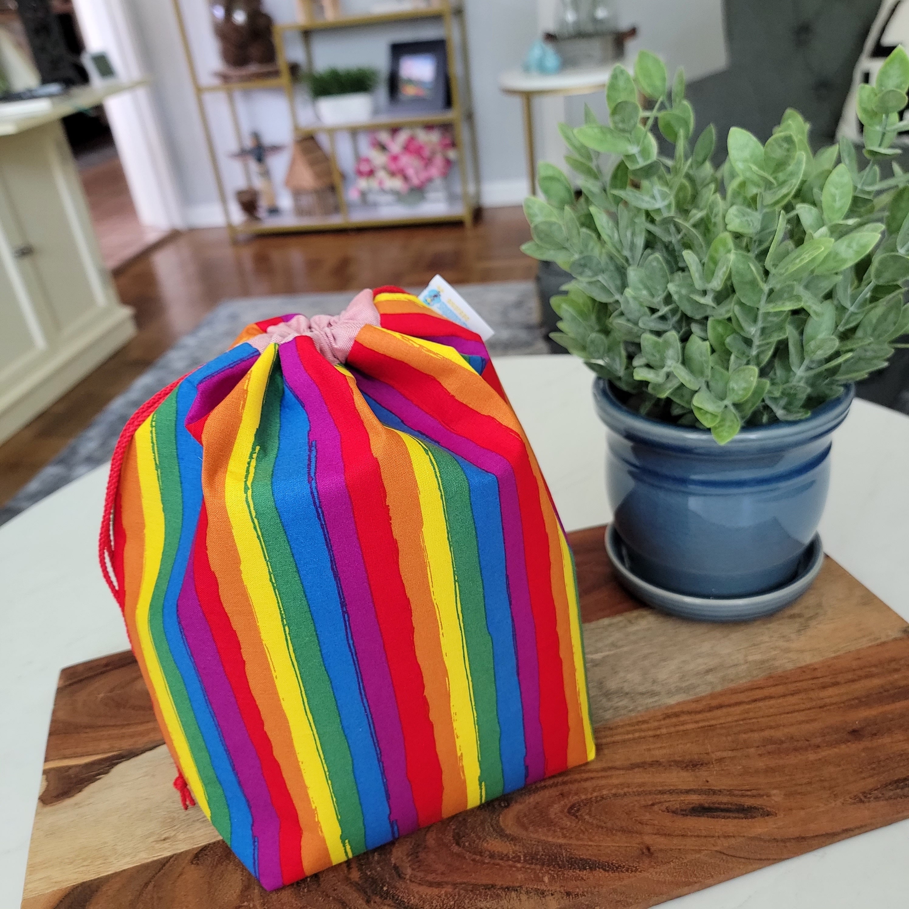 Gay Pride Rainbow Stripe Drawstring Bag - Medium sized drawstring