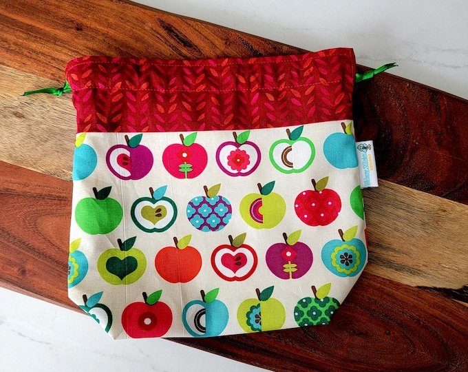 Bright Apples - Small Drawstring Project Bag - Knitting Crochet Needlepoint craft bag SDS03