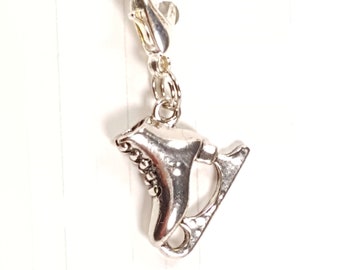 Ice Skate Iceskate Progress Keeper, Stitch Marker - 14mm silver lobster clasp finding - PK0066