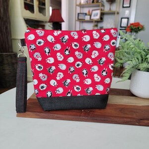 Pink Florals on Black - Curved Top Medium Zippered Project