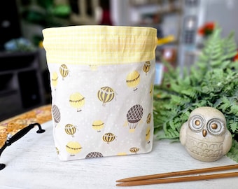 Up in the Air - Balloons - Small Knitting Project Bag, drawstring project tote for knitting, crochet and more DS02