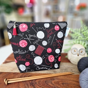 Knitting Stitches - Small Knitting Project Bag, Clutch Style with zipper, crochet, cosmetics, travel bag WS126