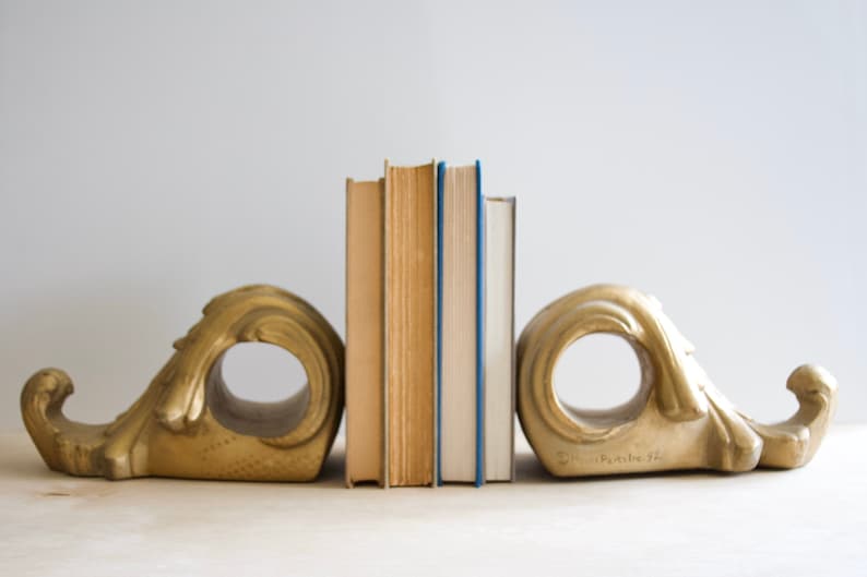 Gold Painted Plaster Antique Replica Bookends Wall Hangings Etsy