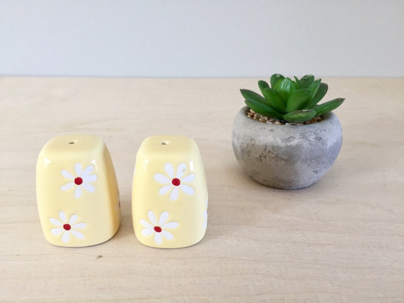 Vintage Retro Yellow White Red Flower Salt Pepper Shakers