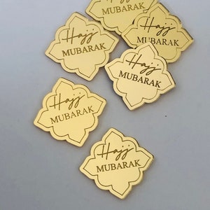 Hajj Mubarak spiegel acryl taart bedel taart schijf cadeaukaartje, acryl spiegel cadeaukaartjes, gegraveerde schijf, graveer cadeaukaartje