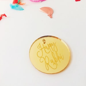 Étiquette cadeau en bois acrylique Happy Rakhi, étiquettes cadeaux en acrylique miroir, cadeau en bois gravé, idée cadeau perspex idée cadeau raksha bhandan festival hindou