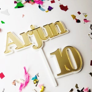 Personalized Gold Mirror Acrylic Cake Topper: Name & Age