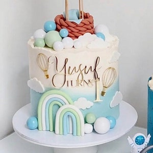 Name age cake charm acrylic cake topper, hot air balloon theme
