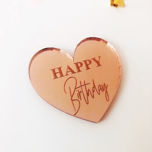 Happy Birthday Acryl Herz Kuchen Charm, Spiegel Acryl Geschenkanhänger, graviert Charm Kuchen Dekorationen Plexiglas