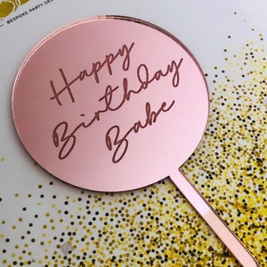 Personalized Gold Mirror Cake Topper: Custom Acrylic Name & Age