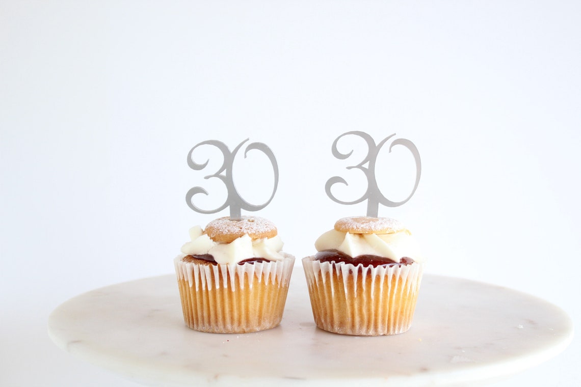 30 Thirty Acrylic Cupcake Toppers Number Cupcake Toppers Etsy