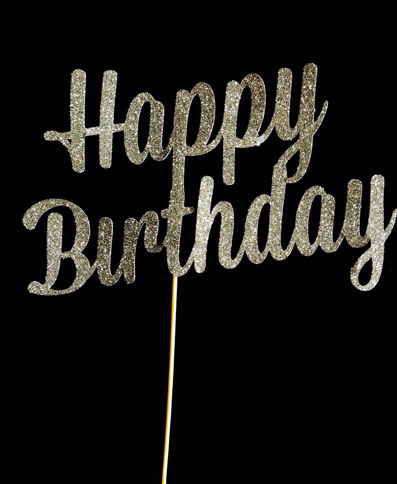 Silver happy birthday cake topper fancy cake topper1st | Etsy