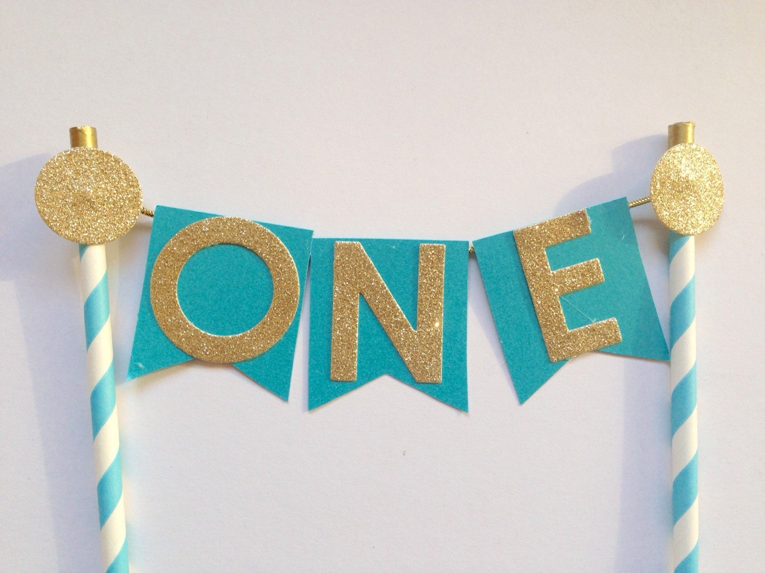 Blue gold glitter number one cake topper 1st birthday | Etsy