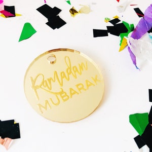 Étiquette cadeau en bois acrylique Ramadan Moubarak, étiquettes cadeaux en acrylique miroir, cadeau en bois gravé, idée cadeau idée cadeau plexiglas