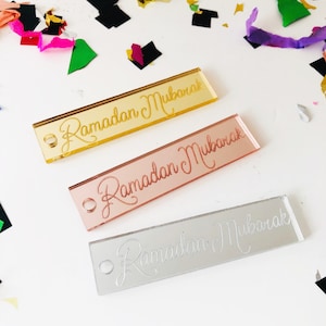 Ramadan Mubarak Acryl Holz Geschenkanhänger, Spiegel Acryl Geschenkanhänger, graviertes Holz Geschenk, Geschenkidee Perspex Geschenkidee