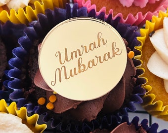 Umrah Mubarak mirror acrylic cake charm cake disc gift tag, mirror acrylic gift tags, engraved disc, engrave gift tag