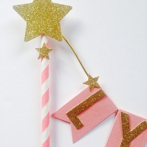 Pink star cake bunting Pink gold glitter name cake topper cust topper, twinkle twinkle little star 1st birthday, pink flower cake topper, image 3