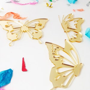 Set 3 Schmetterling Acryl Kuchen Charm, gold Acryl Geschenkanhänger, gravierter Charm Kuchendekoration Plexiglas