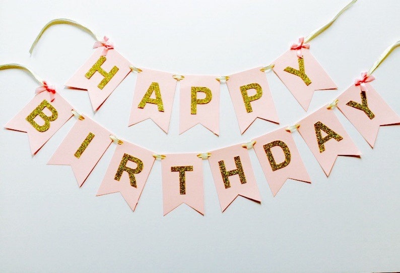 Gold Glitter Pink Happy Birthday Banner Sparkly Birthday 1st - Etsy