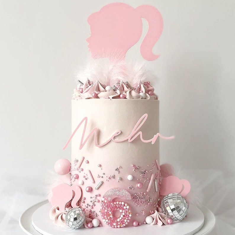 Pink Acrylic Custom Cake Topper Set: Barbie Theme
