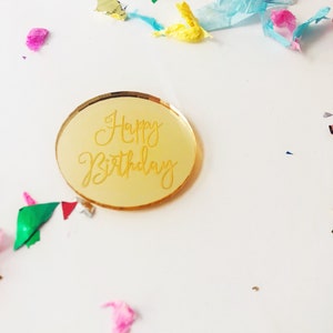 Joyeux anniversaire charme de gâteau acrylique, miroir acrylique étiquettes cadeaux, gravé charme gâteau décorations perspex