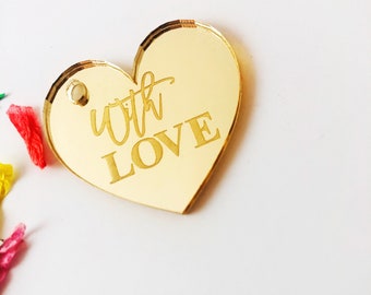 Engraved Heart Acrylic Tag | With Love Gift Wrap Decoration, Personalised Keepsake