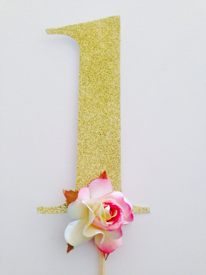 Large Pink gold glitter number one cake topper table numbers | Etsy