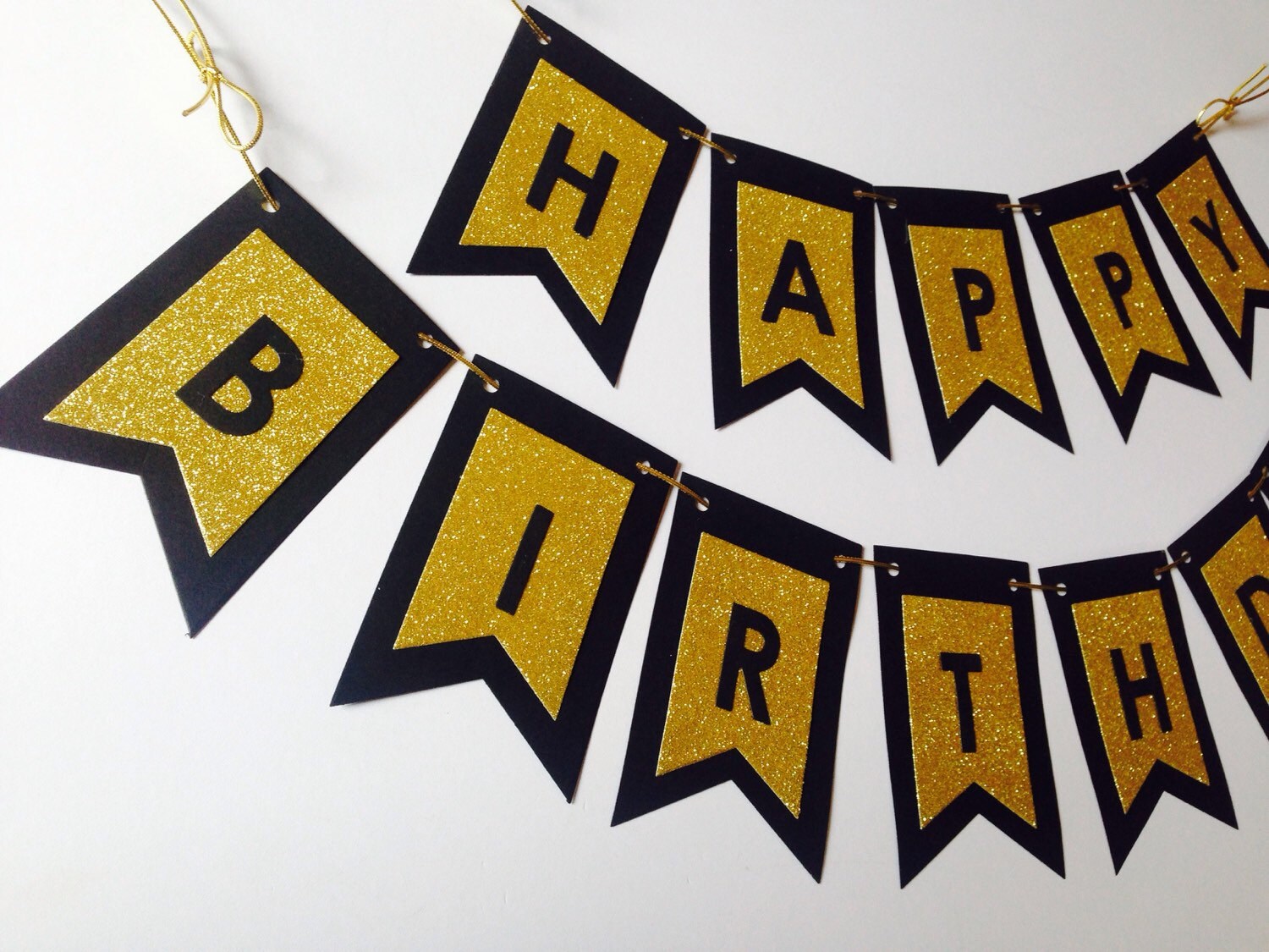 Gold Black Glitter Birthday Banner Sparkly Birthday Etsy