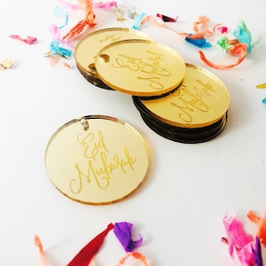 Eid Mubarak Acryl Holz Geschenkanhänger, Spiegel Acryl Geschenkanhänger, Geschenkanhänger aus Holz mit Gravur, Geschenkidee Plexiglas Geschenkidee