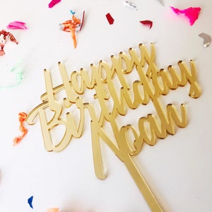 Personalized Gold Mirror Acrylic Cake Topper: Name & Age