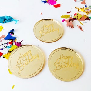 Happy Birthday Acryl Tortenanhänger, Spiegel Acryl Geschenkanhänger, Tortenschmuck graviert, Plexiglas